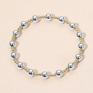 Two Tone Stainless Steel Ball Beaded Alternating Casual Everyday Simple Bracelet
